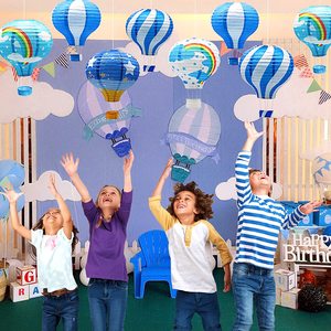 热气球纸灯笼幼儿园装饰彩虹热气球六一儿童节生日派对背景布置