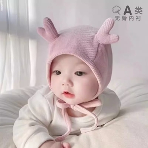 新生婴儿帽子春秋纯棉护耳帽3-6月男女童可爱拍照婴幼儿宝宝帽子