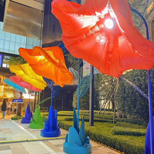 美陈互动装置户外气模花灯厂网红感应开合花玫瑰花牵牛花自动开合