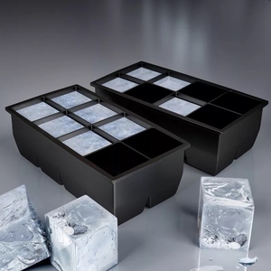装冰块的容器酒吧器皿 方格黑色冻冰块盒子 硅胶磨具冰盒  威士忌