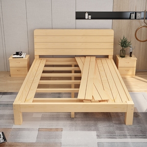 简易实木床1.2米单人床宿舍小户型床架出租房宾馆软包双人床透气