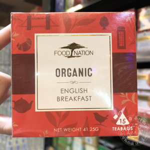 香港代购FOOD NATION有机英国早餐红茶 袋泡茶茶包15袋盒装41.25G