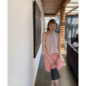 诺拉NORA不规则设计感天丝小吊带背心女2024夏季粉色甜美无袖上衣