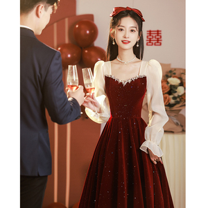 敬酒服新娘红色平时可穿高级感夏季结婚长袖订婚礼服裙女2024新款
