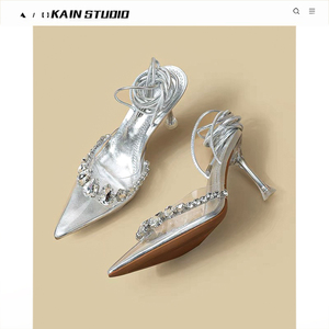 设计感水钻透明高跟鞋仙女风夏季尖头水晶细跟缠绕绑带性感凉鞋女