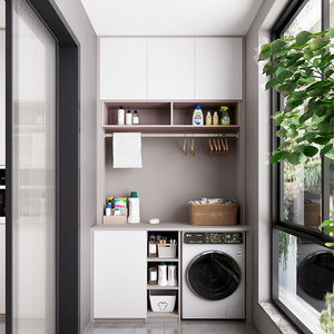 索菲亚洗衣机阳台一体柜洗衣机柜平台置物简约阳台储物柜全屋定制