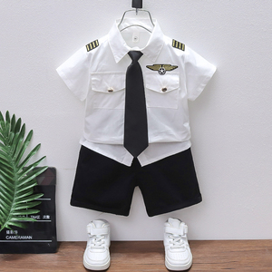 儿童中国机长服装小男孩警察短袖套装空少制服表演演出服COSPLAY