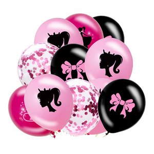 粉色芭比娃娃主题气球 蝴蝶结亮片气球装饰 女孩儿童生日派对布置