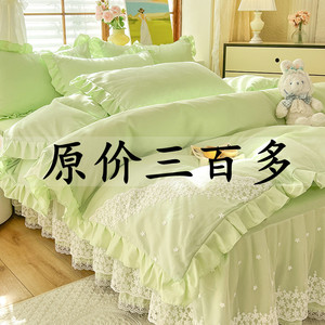 韩式公主风床裙全棉四件套裸睡蕾丝花边被套床罩纯棉床单款三件套
