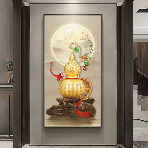 新中式入户玄关葫芦装饰画寓意好风水正对门壁画客厅走廊过道挂画