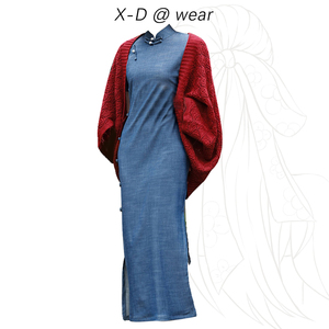 春装2024新款红色披肩开衫外搭民国文艺复古改良旗袍连衣裙两件套