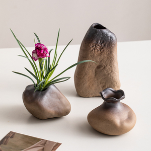 中式复古陶瓷小花瓶家居桌面水培鲜花绿植摆件插花干花粗陶装饰品