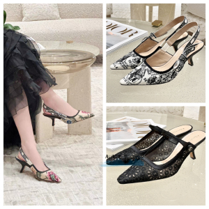 法国正品dior/迪奥 jadior刺绣蝴蝶结绑带漆皮女鞋小猫跟高跟鞋