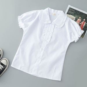 中童t恤女大童短袖衬衫夏季男孩女孩衬衣学生装男女童中白表演服