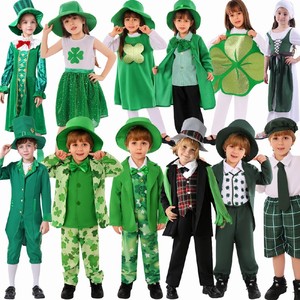 爱尔兰圣帕特里克节四叶草小西装儿童连衣裙学校节日派对演出服装