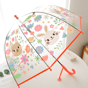 可爱兔子女童幼儿园小学生儿童伞萌宝加厚自动长柄伞宝宝透明雨伞