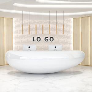 台接待台公司漆烤办公台前台桌接待简约奶前茶店吧台椭圆形前收银