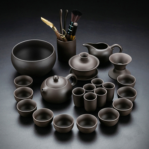 原矿手工紫砂功夫茶具套装复古家用简约陶瓷茶壶盖碗整套茶杯茶盘