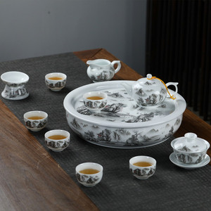 景德镇功夫茶具套装中式家用办公陶瓷茶壶盖碗茶杯茶盘整套礼盒装