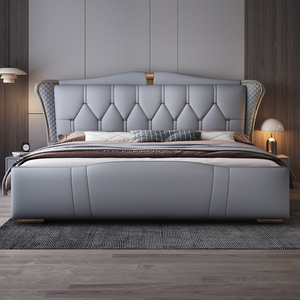 轻奢皮床真皮双人床2m2.2主卧大床现代简约意式1.8米高端大气婚床