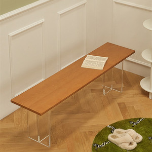 日式亚克力实木长条凳悬浮卧室床尾凳客厅餐桌椅组合门口换鞋板凳