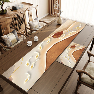 新中式九鱼图茶席桌旗吸水垫茶垫茶桌茶台长条桌布窄桌垫布茶旗