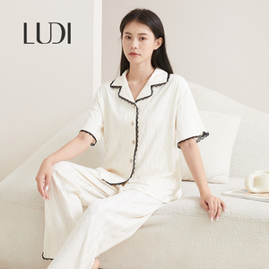 LUDI/露迪尚品睡衣女春夏棉短袖长裤高级感家居服可外穿LDC243015