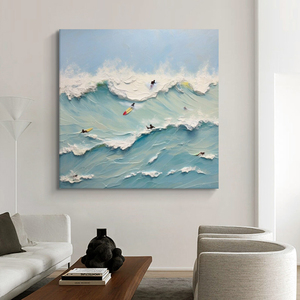 大海冲浪纯手绘油画玄关装饰画客厅抽象立体肌理画奶油风海浪挂画