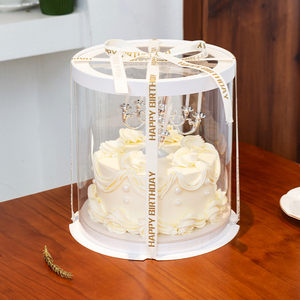 圆形白色蛋糕盒子开窗透明盖4寸6寸8寸10寸12寸点心烘焙包装盒子
