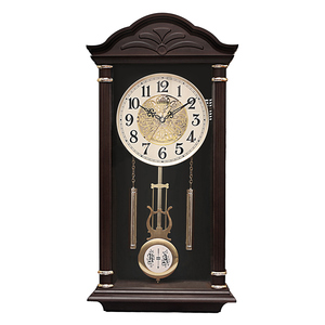 长方形挂钟Guten金钟宝报时挂钟钟摆咖啡色金属表盘晨控客厅钟表