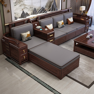 新中式紫金檀木实木家用客厅储物全实木沙发大户型成套家具组合