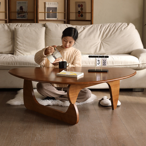北欧诧寂风全实木创意茶几小户型客厅家用圆形榻榻米矮桌简约现代