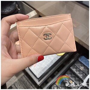 意大利 chanel香奈儿卡包 新款 经典 cf羊皮橘粉色卡套卡夹