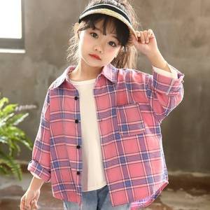 女童衬衫春秋新款洋气韩版中大童小女孩时髦开衫格子衬衣长袖外套