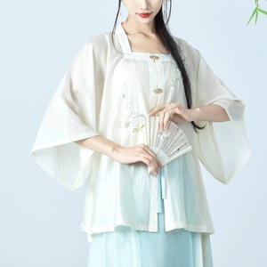 新中式国风马面裙搭配上衣女夏薄宋制对襟短衫飞机袖汉服开衫外套