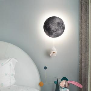 现代简约装饰宇航员月球壁灯儿童房书房卧室床头卡通LED圆形壁灯