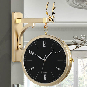 静音双面钟表挂钟石英钟客厅简约时钟时尚家用个性创意现代两面钟