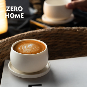 ZERO-HOME 奶油陶瓷拉花杯 简约拿铁杯 日式精致哑光纯色咖啡杯