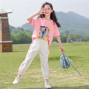 韩系女童短袖t恤2024新款儿童夏装套装大童女装夏款上衣 女孩夏季