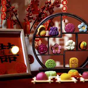 新中式订婚糕点喜饼摆台结婚甜品台布置周岁宴和果子茶点心伴手礼
