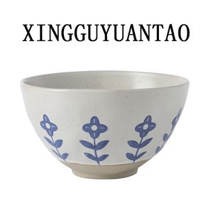 小蓝花特别好看的米饭碗陶瓷日式家用大碗面碗单个高颜值陶土餐具