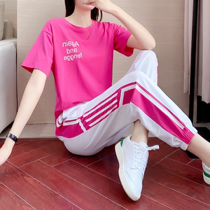 休闲两件套时尚运动套装女款宽松夏季新款鬼步舞粉色广场舞服洋气