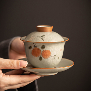 手绘哥窑三才盖碗大号带盖单个高档家用陶瓷泡茶杯功夫茶具敬茶碗
