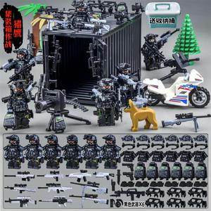 乐高二战兵人武器特种兵警察人仔军事积木集装箱武器基地男孩玩具