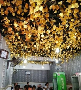 绿萝吊顶吊装饰用的假树叶藤条顶部葡萄叶子缠绕金色创意藤带树藤