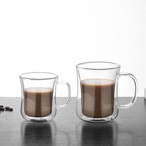 新品杯双层玻璃咖啡杯带把牛奶杯马克咖啡杯家用耐热水杯早餐杯