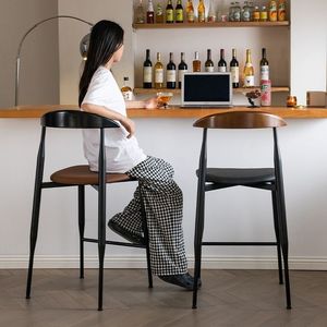 新款吧椅家用靠背轻奢吧台凳子牛角铁艺高脚椅酒吧咖啡厅吧凳