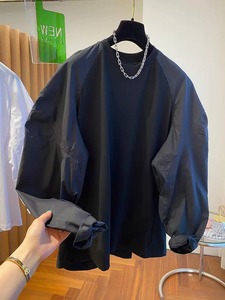 300斤设计感超大码小众蝙蝠袖拼接卫衣男女欧货插肩袖打底衬衫潮