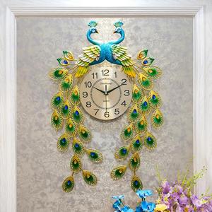 孔雀钟表客厅挂钟现代简约家用欧式静音石英钟凤凰创意时钟挂墙表