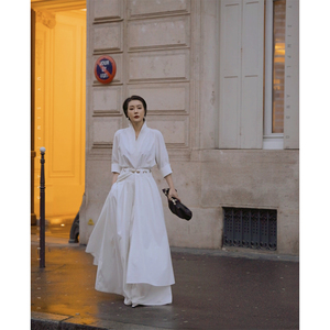 【白色恋人】法式浪漫长款小众设计感衬衫裙气质高级感收腰连衣裙